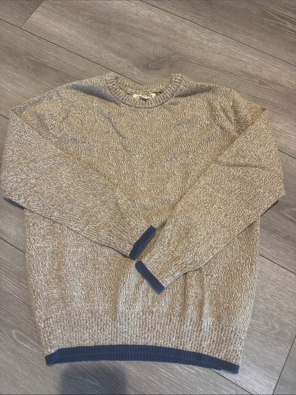 Cherokee Men's Beige Marled Crewneck Sweater with Navy Trim